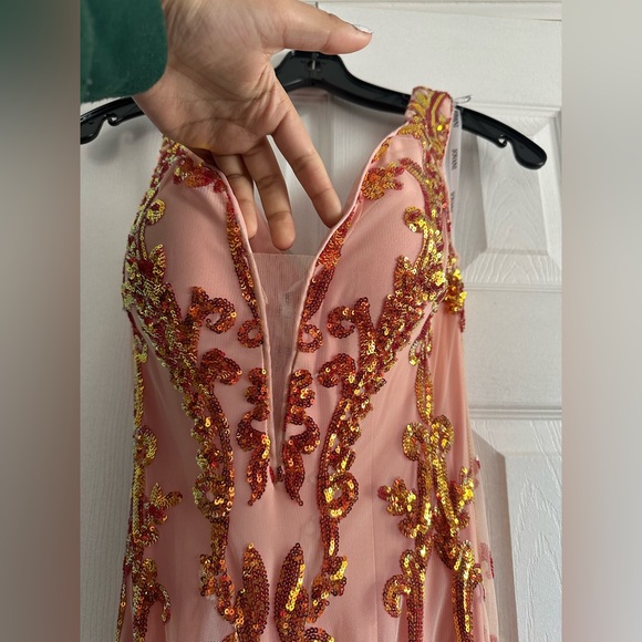 Orange & gold sequin prom dress! - Picture 3 of 8